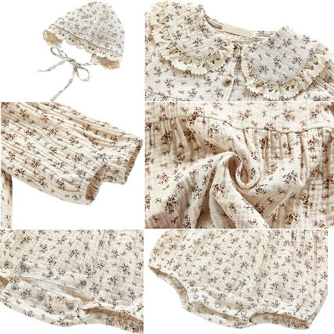 Baby Girl Fall Clothes Outfits Cute Long Sleeve Ruffles Embroidered Bubble Romper Lapel Jumpsuit Bodysuit with Hat in Saudi Arabia