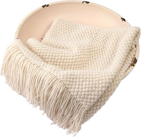 Newborn Photography Blanket - Knit Posing Prop for Baskets, Bowls | Soft Neutral Acrylic Yarn (Creamy) in Saudi Arabia