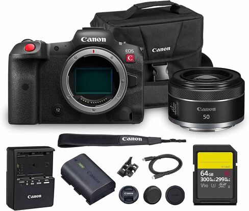 Canon EOS R5 C Mirrorless Cinema Camera 45MP Full Frame 8K RAW Video Dual Pixel AF Hybrid Photography Filmmaking Camera (5077C002) + Canon RF 50mm f/1.8 STM Lens + 64GB Card + Bag in Saudi Arabia