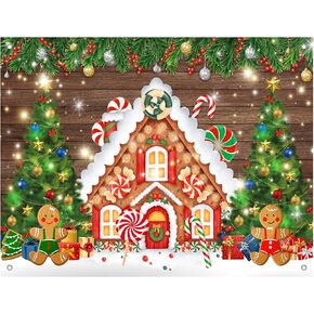 8x6FT Christmas Gingerbread House Backdrop Winter Glitter Tree Party Banner Decorations Merry Xmas Candy Photography Background Photo Booth Prop in Saudi Arabia