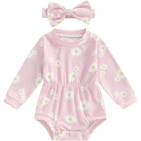 Baby Clothes for Girls Newborn Ribbed Romper Crewneck Bubble Bodysuit Infant Girls Fall Outfits 3 6 9 12 18 Months in Kuwait