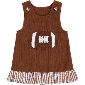 Toddler Baby Girl Football Outfit Corduroy Embroidery Dress Sleeveless Plaid Hem Tank Dresses Fall Winter Clothes in Kuwait