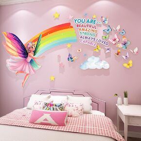 Fairy Wall Stickers for Girls Room Wall Decals Peel and Stick for Girls Bedroom Large Pink Princess Pictures Kids Murals Wallpaper Art Inspirational Decor for Nursery Toddler in Saudi Arabia