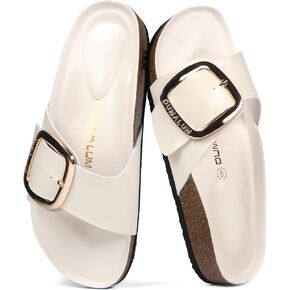 صنادل Dumalum النسائية الشرائحية من الفلين، صنادل مسطحة مريحة ومفتوحة عند الأصابع بإبزيم فليب فلوب سهلة الارتداء في المنزل من أجل أساسيات الشاطئ الصيفية الأنيقة in Kuwait