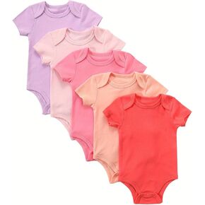 مجموعة من 5 بدلات أطفال بأكمام قصيرة للجنسين لحديثي الولادة، مريحة 100% قطن بلون الحلوى in Kuwait