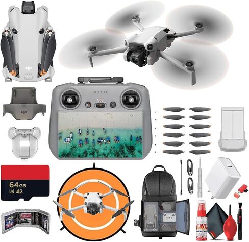 طائرة بدون طيار DJI Mini 4 Pro مع وحدة تحكم RC 2 | كاميرا 4K HDR استشعار العوائق شاملة الاتجاهات | مدة الرحلة 34 دقيقة (CP.MA.00000740.01) + حقيبة ظهر + وسادة هبوط + بطاقة سعة 64 جيجابايت + المزيد in Kuwait