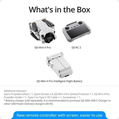 طائرة بدون طيار DJI Mini 4 Pro مع وحدة تحكم RC 2 | كاميرا 4K HDR استشعار العوائق شاملة الاتجاهات | مدة الرحلة 34 دقيقة (CP.MA.00000740.01) + حقيبة ظهر + وسادة هبوط + بطاقة سعة 64 جيجابايت + المزيد in Kuwait