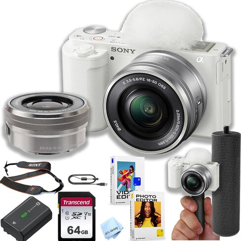 Sony ZV-E10 (White) Mirrorless Camera with 16-50mm Lens + 64GB Memory + Stabilizing Grip + Software Pack +More (Value Bundle) (Renewed) in Saudi Arabia