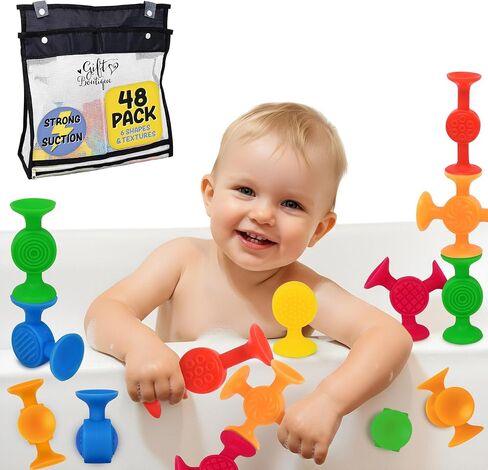48 Pack Toddler Suction Cup Bath Toys for Kids Ages 1-3, Sensory Bath Toys for High Chair Car Window and Airplane Travel Essentials, Toddler Stocking Stuffers in Saudi Arabia