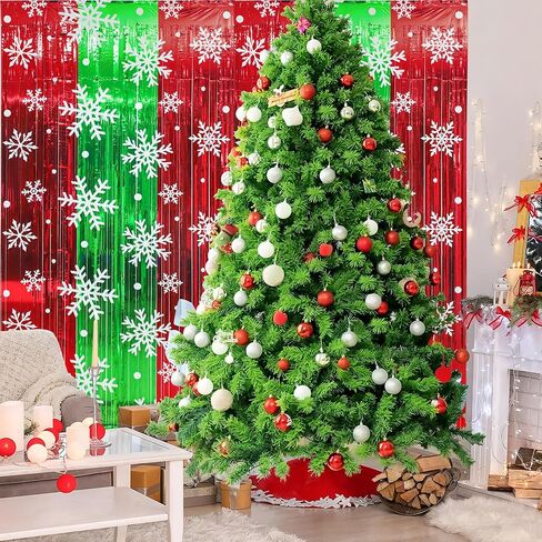 2 حزم عيد الميلاد احباط هامش الستائر 3.3 × 6.6 قدم زينة حفلة عيد الميلاد أحمر أخضر ندفة الثلج بهرج خلفية معدنية احباط صور كشك الدعامة لعيد الميلاد السنة الجديدة عيد ميلاد حفلات جدار ديكور in Saudi Arabia