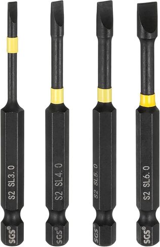 HARFINGTON 4pcs SL3/SL4/SL5/SL6 Slotted Impact Screwdriver Bits 1/4" Hex Shank 75mm (3") Long Magnetic Flat Head Phosphated S2 Steel Screw Driver Drill Bits Electric Power Tool in Saudi Arabia