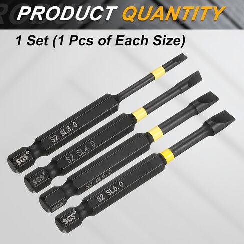 HARFINGTON 4pcs SL3/SL4/SL5/SL6 Slotted Impact Screwdriver Bits 1/4" Hex Shank 75mm (3") Long Magnetic Flat Head Phosphated S2 Steel Screw Driver Drill Bits Electric Power Tool in Saudi Arabia