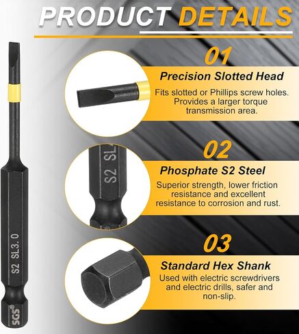 HARFINGTON 4pcs SL3/SL4/SL5/SL6 Slotted Impact Screwdriver Bits 1/4" Hex Shank 75mm (3") Long Magnetic Flat Head Phosphated S2 Steel Screw Driver Drill Bits Electric Power Tool in Saudi Arabia