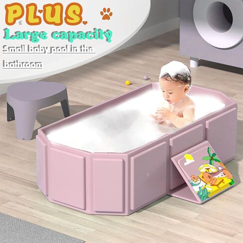 Baby Foldable Children's Bathtub, Portable Non-Slip Shower Tray for Kids, Toddler Bath Tub with Drain Plug, Boys and Girls Bathroom Water Pool, Cat and Dog Pet Wash Shower Basin (Pink) in Saudi Arabia