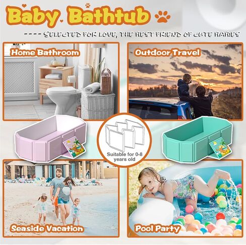Baby Foldable Children's Bathtub, Portable Non-Slip Shower Tray for Kids, Toddler Bath Tub with Drain Plug, Boys and Girls Bathroom Water Pool, Cat and Dog Pet Wash Shower Basin (Pink) in Saudi Arabia