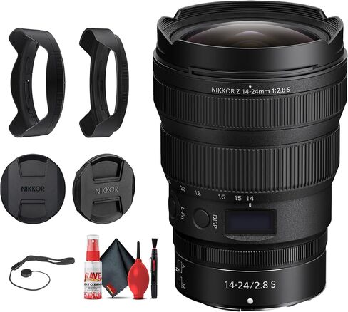 كاميرات Nikon NIKKOR Z مقاس 14-24 مم وبفتحة f/2.8 S مع عدسة تكبير احترافية Z Mount Cameras (20097) + حافظة الغطاء + مجموعة التنظيف (متجددة) in Kuwait