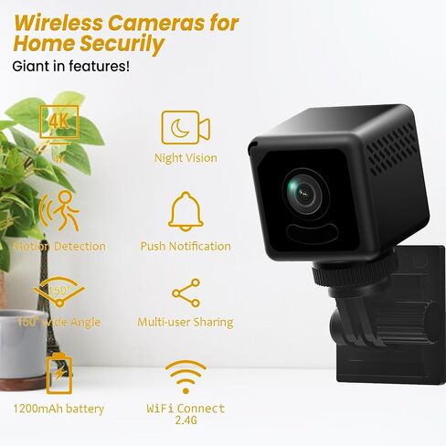 2025 Security WiFi 4K Wireless Camera, Mini HD Tiny Cameras Small Micro Nanny Cam with Motion Detection, Cloud & SD Storage, Night Vision, Wide Angle, Can No Need WiFi Cams for Home Pet Indoor Outdoor in Saudi Arabia