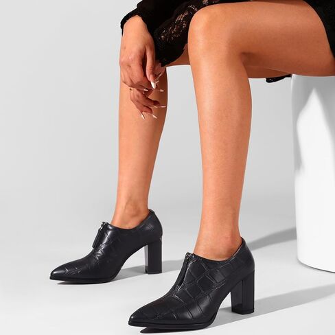 Patent Leather Ankle Boots for Women Chunky Block Pointed Toe Extra Wide Booties Botas Para Mujer High Heels Dress Warm Lined Classic Ladies Comfortable Dressy 3 Inch Boot in Saudi Arabia