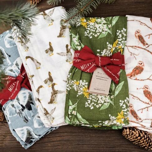 Milkbarn Baby Muslin Burp Cloths, 2-Pack Large Washcloths, Chicken | 100 GOTS-Certified Organic Cotton, Extra Large 23" x 23", Soft & Absorbent, Burping Cloths for Boys & Girls, Animal Print in Saudi Arabia