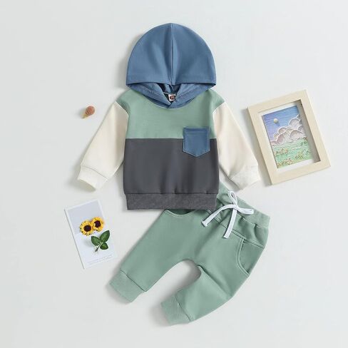 Baby Long Sleeve Top & Pants Set - Four-Tone Colorblock Top And Solid Pants for Daily Wear in Saudi Arabia
