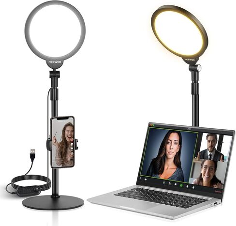 إضاءة مؤتمرات الفيديو مقاس 10.8 بوصات من NEEWER Basics مع حامل وحامل هاتف، إضاءة مكتبية بإضاءة حافة ثنائية اللون بقدرة 15 وات CRI95+ للكمبيوتر المحمول وكاميرا الويب وتسجيل المكالمات وتسجيل البث، L220 in Saudi Arabia