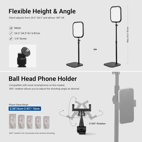 NEEWER Basics 10.8" Video Conference Lighting with Stand & Phone Holder, 15W Bi Color Edge Lit Full Screen Desk Light CRI95+ for Computer Laptop Webcam Zoom Calls Streaming Recording, L220 in Kuwait