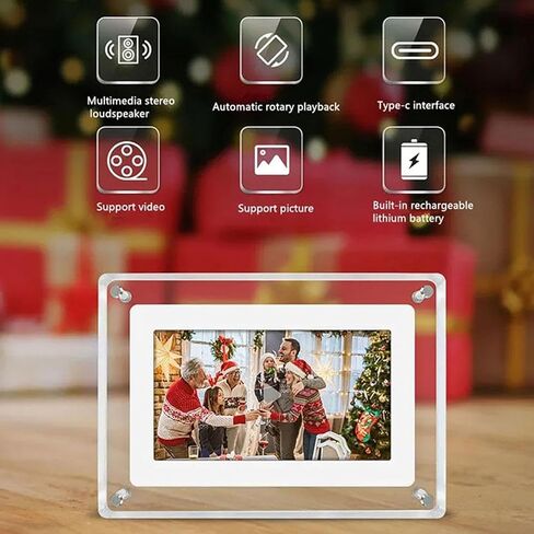 إطار صور رقمي مقاس 5 بوصات، إطار صور رقمي أكريليك، إطار فيديو أكريليك، بطارية مدمجة 1200 مللي أمبير في الساعة، ذاكرة 4 جيجابايت، مثالي لديكور المنزل والهدايا القلبية in Kuwait