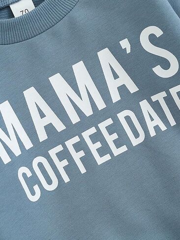 طقم قميص وسروال بأكمام طويلة للأطفال - قميص MAMA'S COFFEDATE وسروال سادة للنزهات in Saudi Arabia