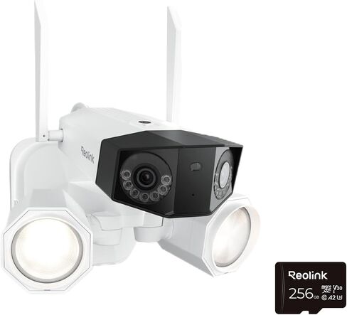 REOLINK 4K Floodlight Outdoor Security Camera with 256GB SD Card Bundle, Dual-Lens Camera, 180° FOV, Dual-Band Wi-Fi 6, Color Night Vision with 1800lm Floodlight, Smart AI Detection, IP67 Waterproof in Saudi Arabia