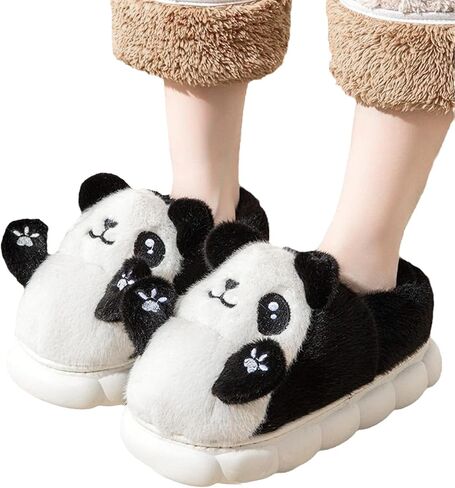 IPENNY لطيف الباندا القطيفة النعال للنساء، لينة مريحة غير زلة النعال المنزلية الدافئة غامض الكرتون النعال داخلي in Kuwait