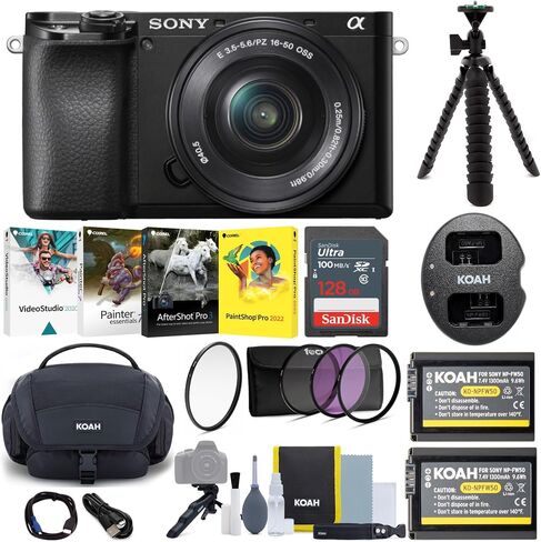 Sony Alpha a6100 APS-C Mirrorless Interchangeable-Lens Camera with 16-50mm Lens Bundle with Accessories (9 Items) in Saudi Arabia