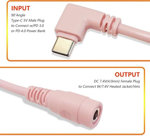 7.4V/9V Heated Jacket & Vest Battery Step-up Adapter Charger for ORORO,WASOTO Heated Jackets and Vests (Orange, USB C to DC) in Kuwait