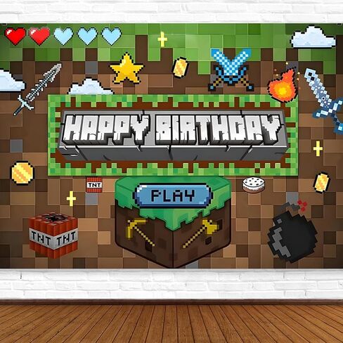 ديكورات عيد ميلاد على طراز Pixel Miner، خلفية لألعاب الفيديو، دعائم خلفيات صور لالتقاط الصور، لوازم حفلات أعياد الميلاد للأولاد (5 × 3 أقدام) in Kuwait