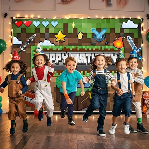ديكورات عيد ميلاد على طراز Pixel Miner، خلفية لألعاب الفيديو، دعائم خلفيات صور لالتقاط الصور، لوازم حفلات أعياد الميلاد للأولاد (5 × 3 أقدام) in Kuwait