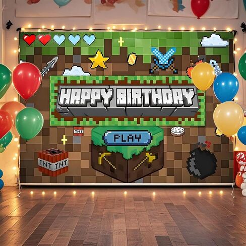 ديكورات عيد ميلاد على طراز Pixel Miner، خلفية لألعاب الفيديو، دعائم خلفيات صور لالتقاط الصور، لوازم حفلات أعياد الميلاد للأولاد (5 × 3 أقدام) in Kuwait