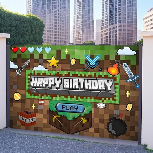 ديكورات عيد ميلاد على طراز Pixel Miner، خلفية لألعاب الفيديو، دعائم خلفيات صور لالتقاط الصور، لوازم حفلات أعياد الميلاد للأولاد (5 × 3 أقدام) in Kuwait