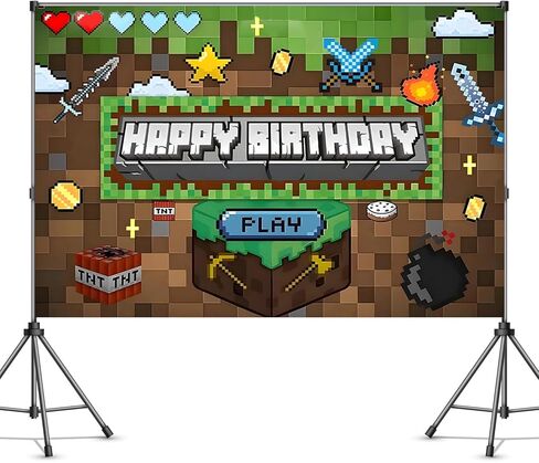 ديكورات عيد ميلاد على طراز Pixel Miner، خلفية لألعاب الفيديو، دعائم خلفيات صور لالتقاط الصور، لوازم حفلات أعياد الميلاد للأولاد (5 × 3 أقدام) in Kuwait
