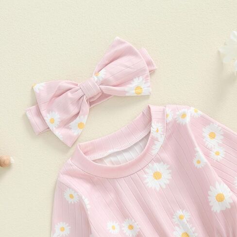 Baby Clothes for Girls Newborn Ribbed Romper Crewneck Bubble Bodysuit Infant Girls Fall Outfits 3 6 9 12 18 Months in Kuwait