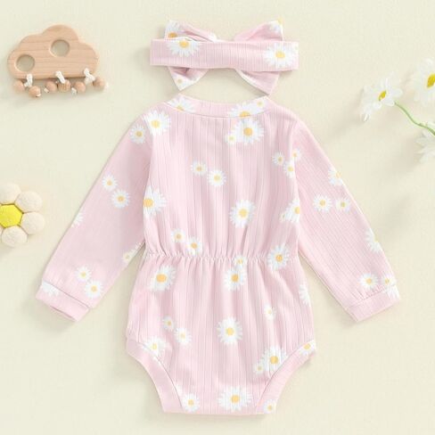 Baby Clothes for Girls Newborn Ribbed Romper Crewneck Bubble Bodysuit Infant Girls Fall Outfits 3 6 9 12 18 Months in Kuwait