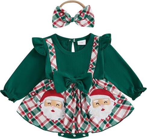 Ledy Champswiin Newborn Baby Girl Christmas Clothes Romper Dresses Ruffle Sleeve Onesie with Headband Infant Christmas Outfit in Saudi Arabia
