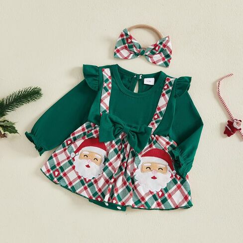 Ledy Champswiin Newborn Baby Girl Christmas Clothes Romper Dresses Ruffle Sleeve Onesie with Headband Infant Christmas Outfit in Saudi Arabia