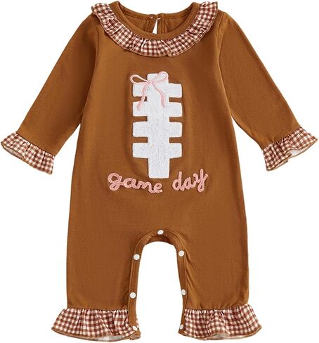 Newborn Baby Girl Football Outfit Game Day Rugby Long Sleeve Romper Ruffle Jumpsuit Infant Fall Winter Clothes in Saudi Arabia