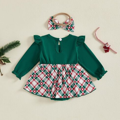 Ledy Champswiin Newborn Baby Girl Christmas Clothes Romper Dresses Ruffle Sleeve Onesie with Headband Infant Christmas Outfit in Saudi Arabia