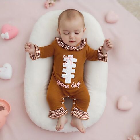 Newborn Baby Girl Football Outfit Game Day Rugby Long Sleeve Romper Ruffle Jumpsuit Infant Fall Winter Clothes in Saudi Arabia