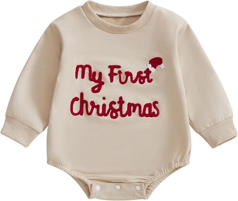 بدلة رومبير للأطفال الرضع من الأولاد والبنات My 1st Christmas Letters مطرزة بياقة دائرية وأكمام طويلة in Kuwait
