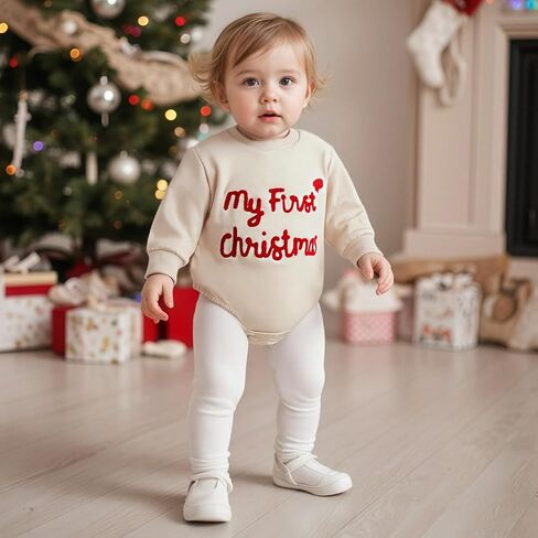بدلة رومبير للأطفال الرضع من الأولاد والبنات My 1st Christmas Letters مطرزة بياقة دائرية وأكمام طويلة in Kuwait