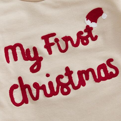 بدلة رومبير للأطفال الرضع من الأولاد والبنات My 1st Christmas Letters مطرزة بياقة دائرية وأكمام طويلة in Kuwait