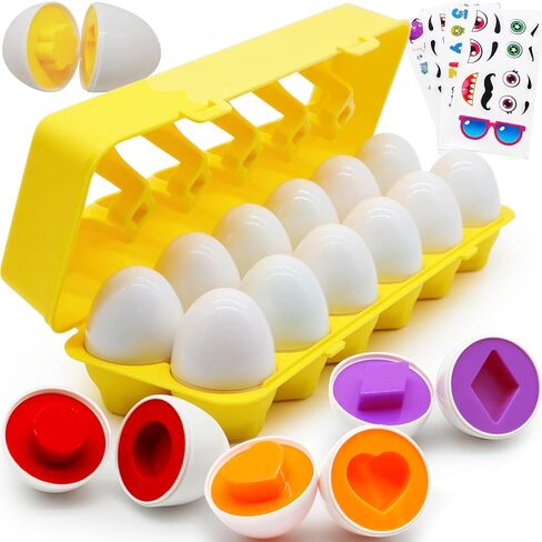 12 قطعة من ألعاب بيض عيد الفصح البلاستيكية للأطفال الصغار 1-3، ألعاب ألغاز فرز الأشكال ألعاب مونتيسوري، لعبة مطابقة الألوان، أنشطة التعلم، سلة عيد الفصح للأطفال، هدايا للأطفال من عمر 1 إلى 2 3 سنوات، فتاة صبي in Kuwait