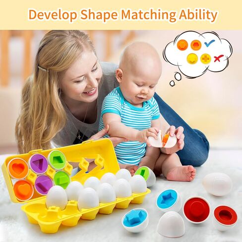 12 قطعة من ألعاب بيض عيد الفصح البلاستيكية للأطفال الصغار 1-3، ألعاب ألغاز فرز الأشكال ألعاب مونتيسوري، لعبة مطابقة الألوان، أنشطة التعلم، سلة عيد الفصح للأطفال، هدايا للأطفال من عمر 1 إلى 2 3 سنوات، فتاة صبي in Kuwait
