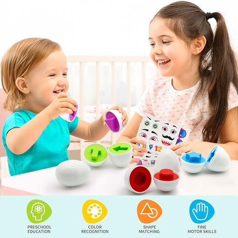 12 قطعة من ألعاب بيض عيد الفصح البلاستيكية للأطفال الصغار 1-3، ألعاب ألغاز فرز الأشكال ألعاب مونتيسوري، لعبة مطابقة الألوان، أنشطة التعلم، سلة عيد الفصح للأطفال، هدايا للأطفال من عمر 1 إلى 2 3 سنوات، فتاة صبي in Kuwait